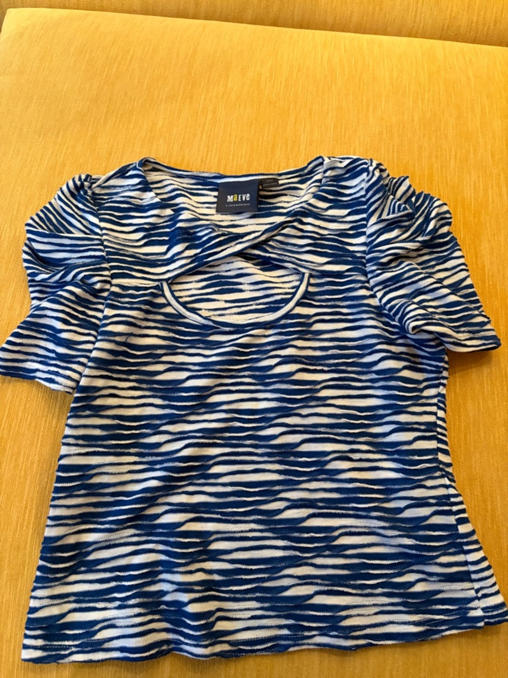Anthropologie Maeve Navy and White Striped Short Sleeve Top
